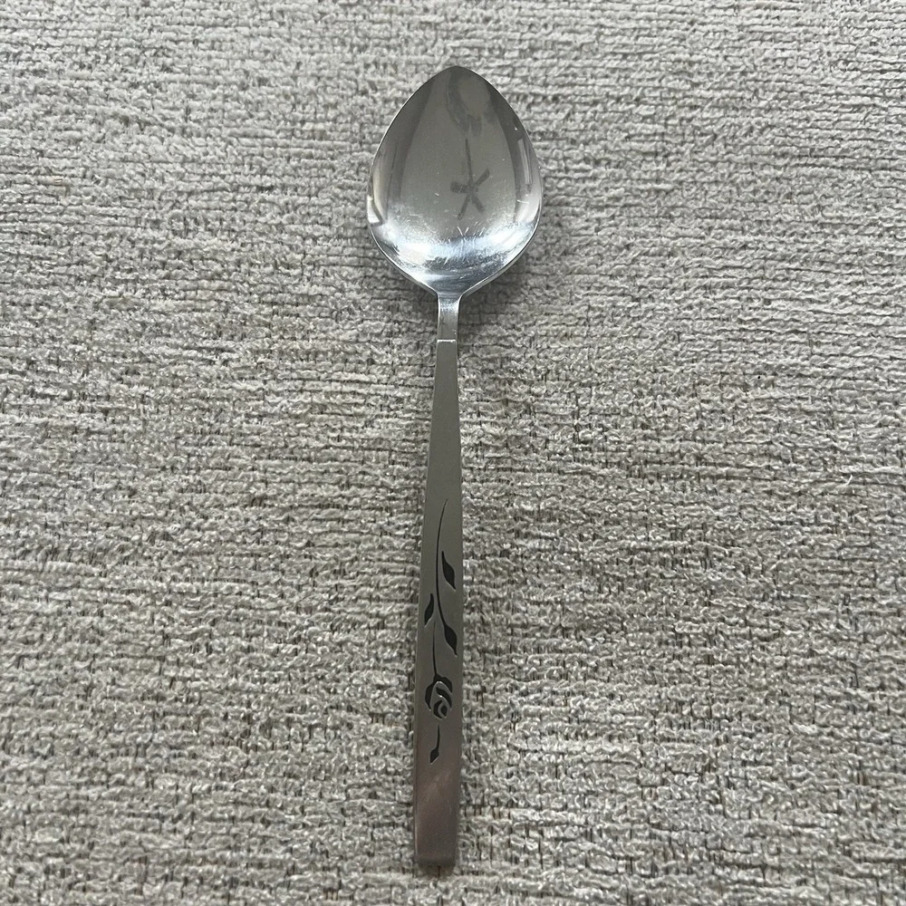 Oneidacraft Deluxe Stainless Lasting Rose‎ Iced Tea Spoon Mid Century Floral